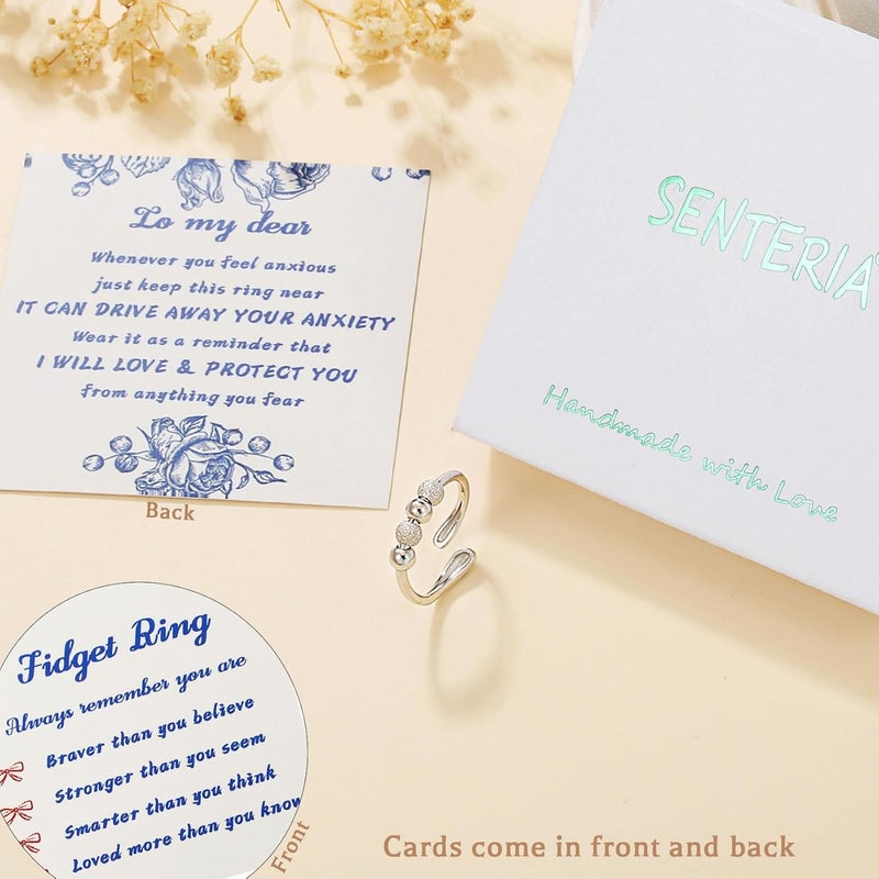 Senteria Anxiety Rings for Women Sterling Silver Rings Adjustable Stress Spinner Rings with Beads Fidget Rings for Anxiety Women - Image 5